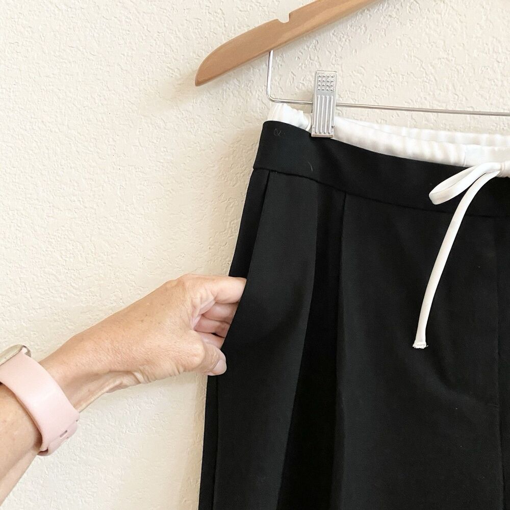 Zara Double Waisted Wide Leg Side Zip Black Drawstring Pants Size Medium - Picture 3 of 12